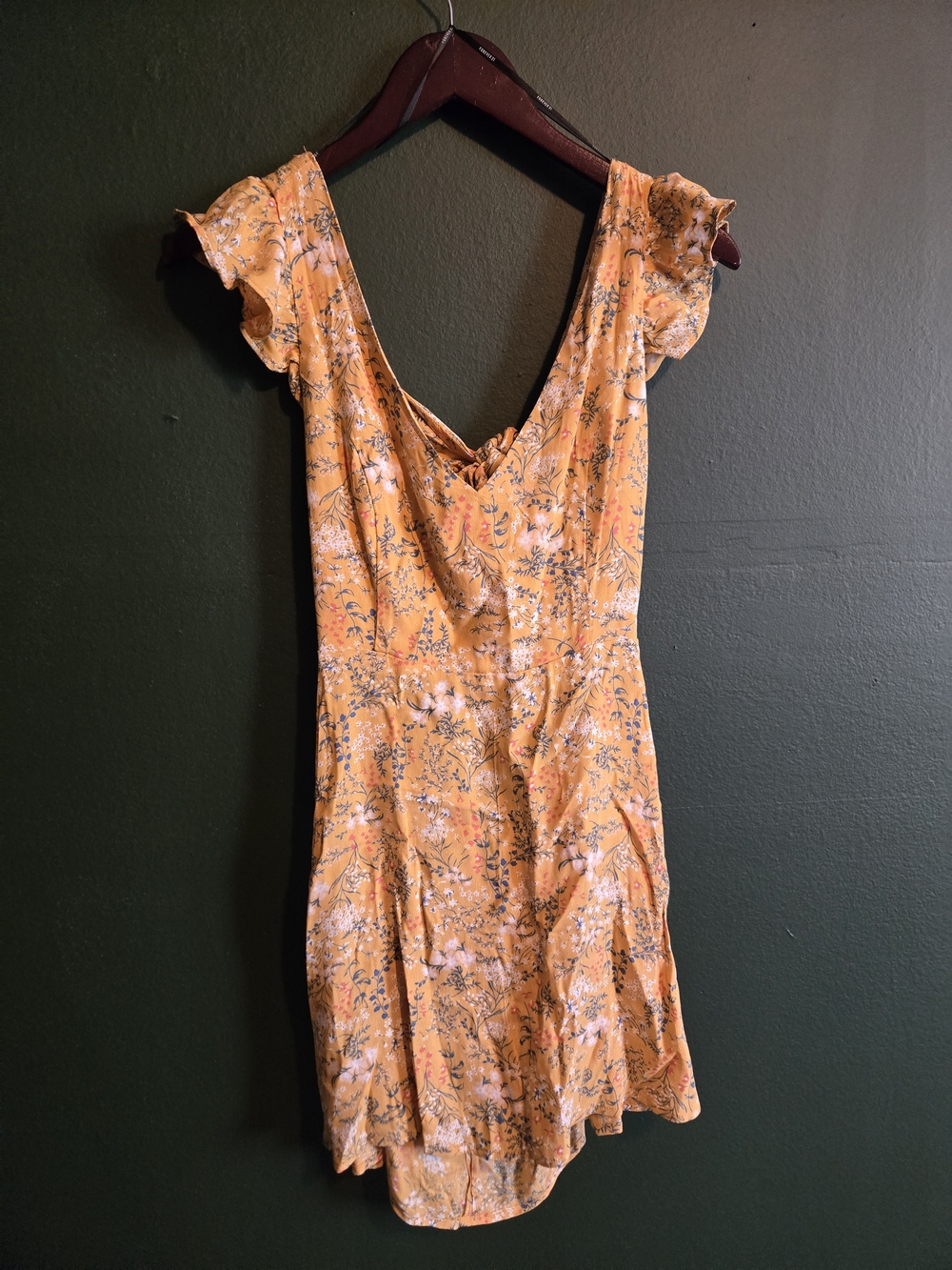 Forever 21 Yellow Floral V-Neck Mini Dress